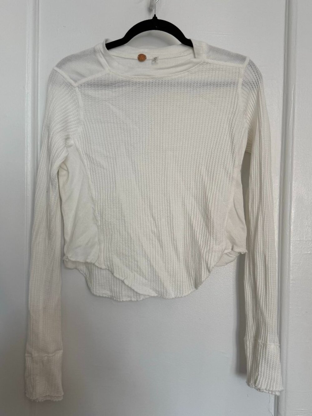 Free People One White Waffle Thermal Long Sleeve Top XS